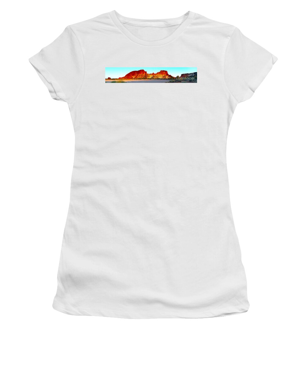 Rainbow Valley Outback Landscape Australian Central Australia Clay Pan Dry Arid Panorama Panoramic Women's T-Shirt featuring the photograph Rainbow Valley #32 by Bill Robinson