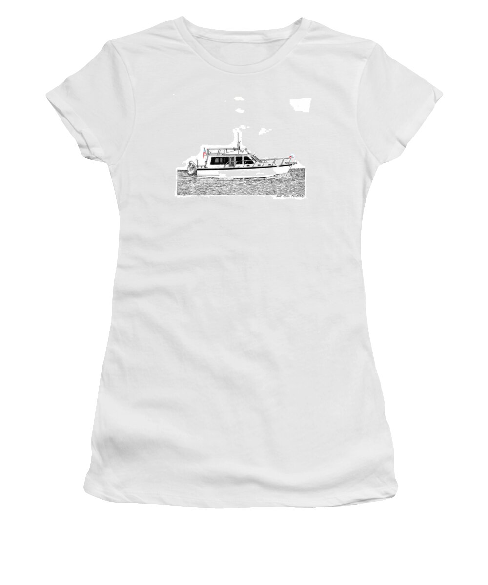 Yacht Portraits Women's T-Shirt featuring the drawing 37 Ft Northwest Trawler Yacht by Jack Pumphrey