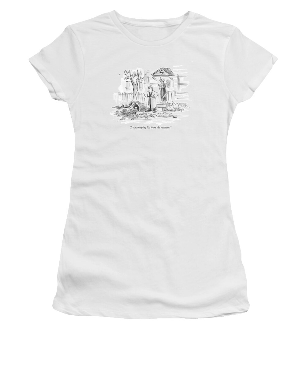 Marriage Women's T-Shirt featuring the drawing It's A Shopping List From The Raccoons by Lee Lorenz
