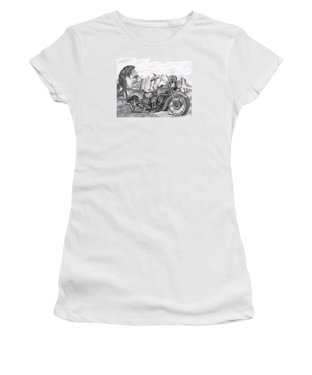 Motorcycle Women's T-Shirt featuring the drawing 39 Scout by Terry Frederick