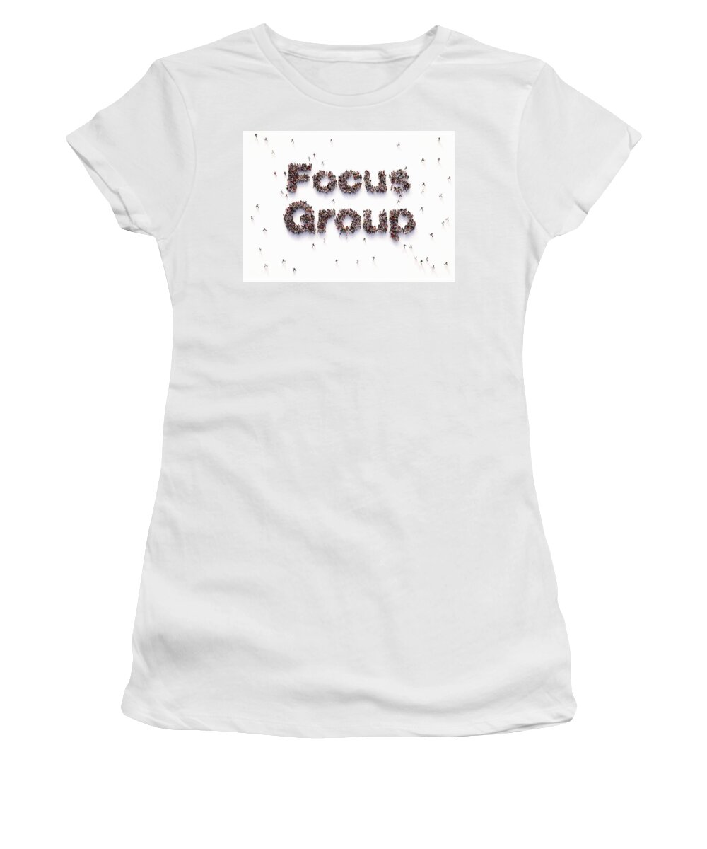 Adult Women's T-Shirt featuring the photograph Overhead View Of People Forming Words #4 by Ikon Images