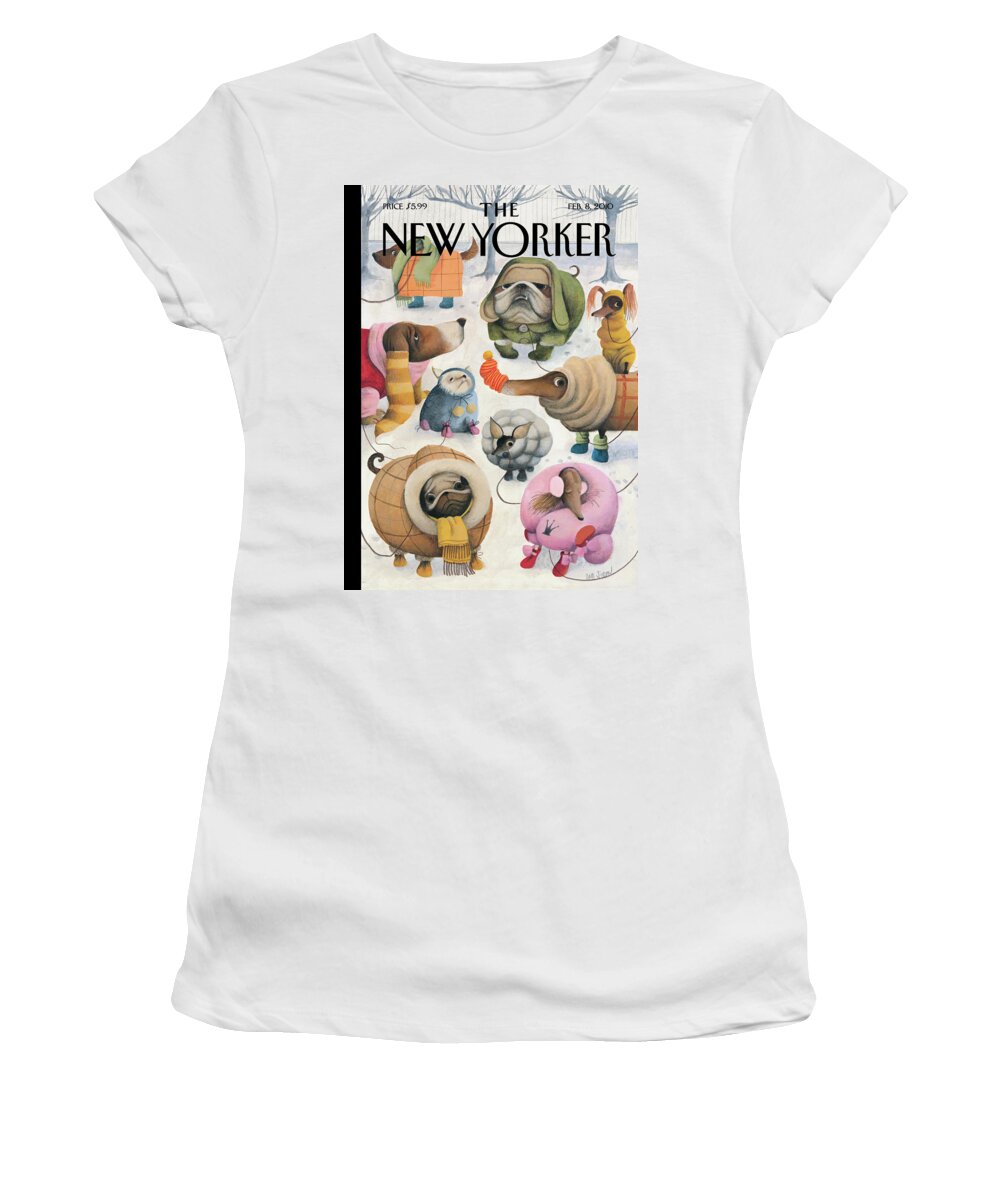 Baby It's Cold Outside Women's T-Shirt featuring the painting Baby, Its Cold Outside by Ana Juan