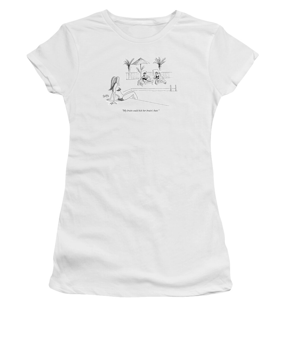 Word Play Women's T-Shirt featuring the drawing My Brain Could Kick Her Brain's Butt by Julia Suits