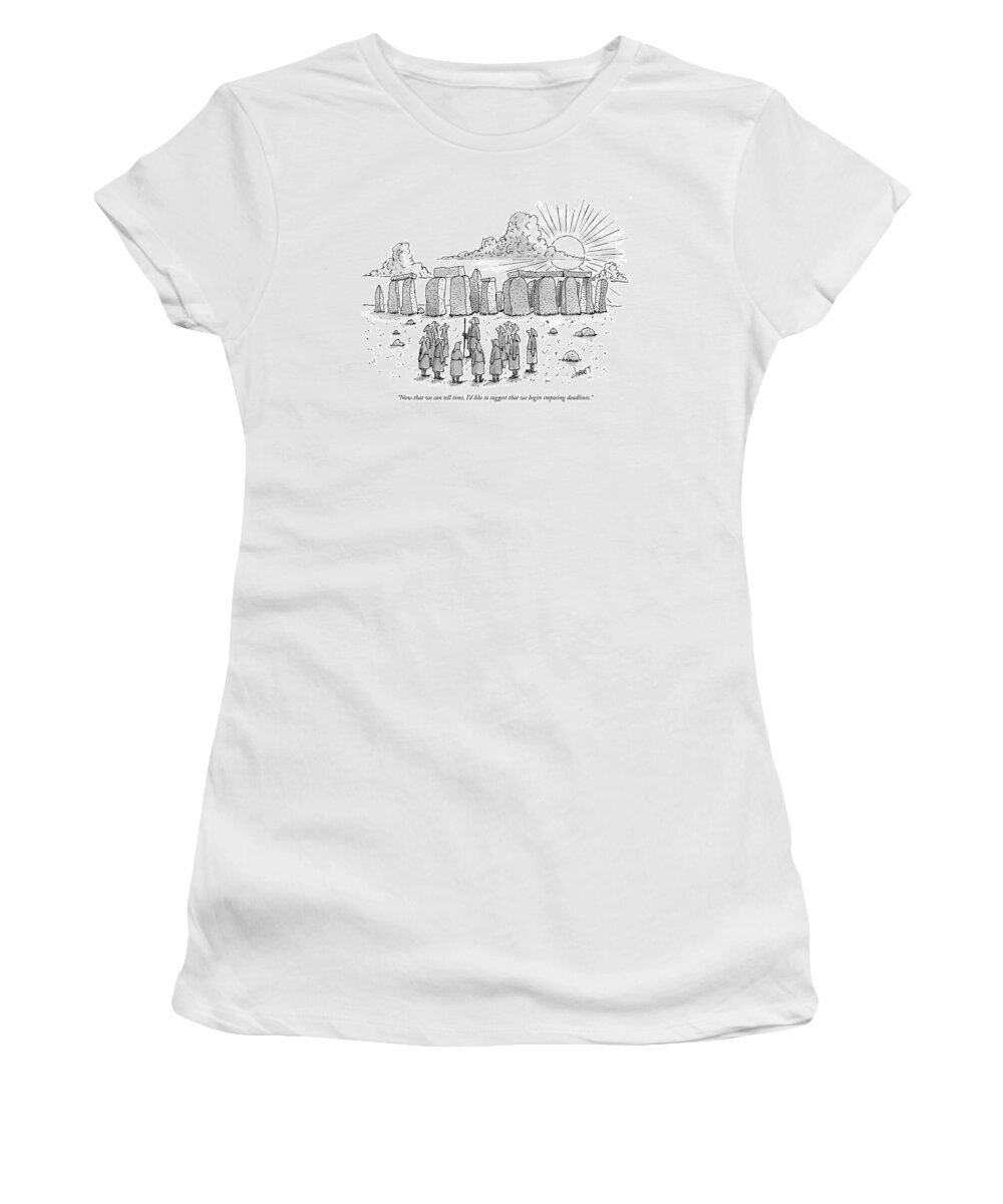 Ancient History Regional England Business Women's T-Shirt featuring the drawing Now That We Can Tell Time by Tom Cheney
