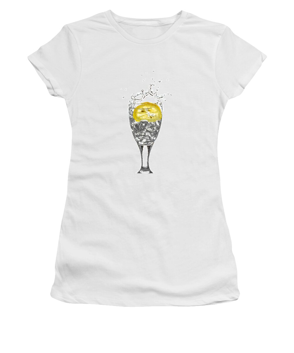 Alcohol Women's T-Shirt featuring the photograph Slice of lemon in Glass #6 by Peter Lakomy