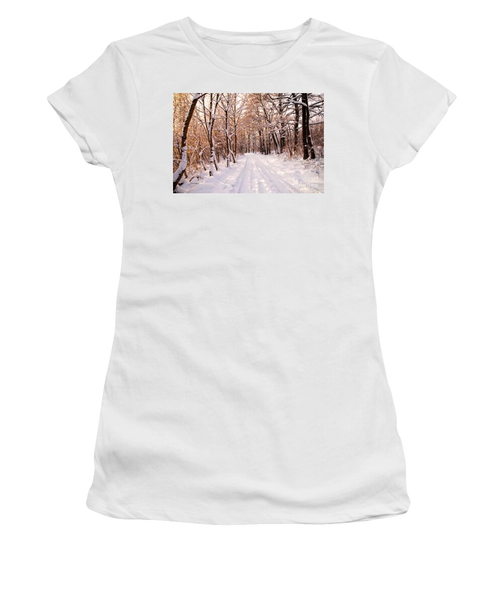 Snow Women's T-Shirt featuring the photograph Winter white forest #8 by Michal Bednarek