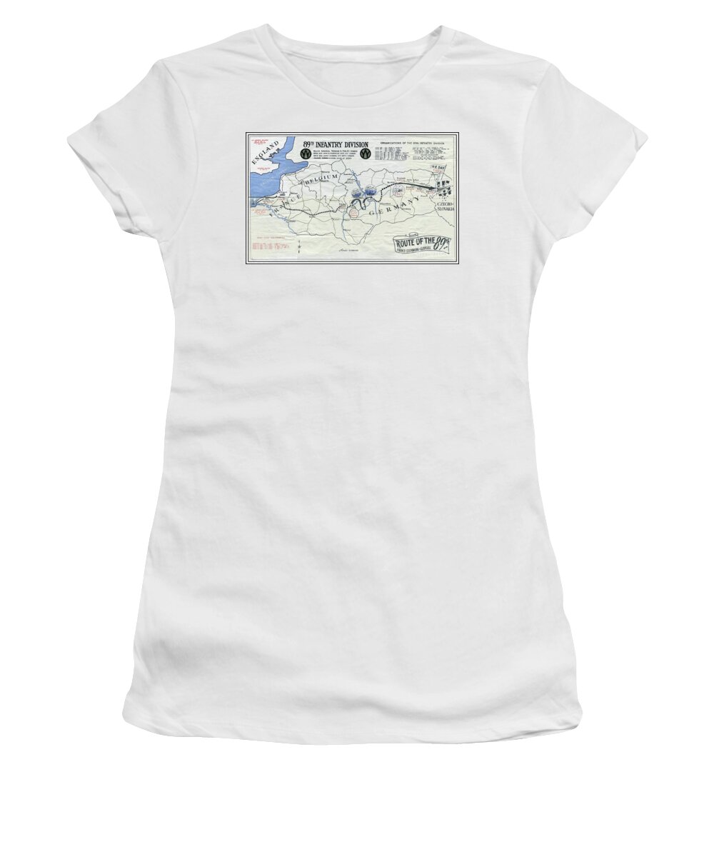 World War Ii Women's T-Shirt featuring the mixed media 89th Infantry Division World War I I Map by Marilyn Smith