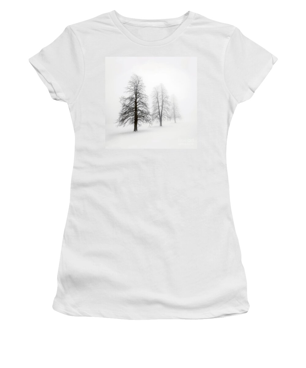 Trees Women's T-Shirt featuring the photograph Winter trees in fog 1 by Elena Elisseeva