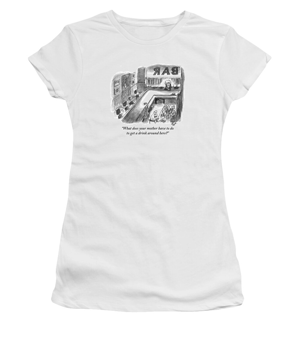 Bars Women's T-Shirt featuring the drawing A Bartender Cleans A Glass. At The Other End by Frank Cotham