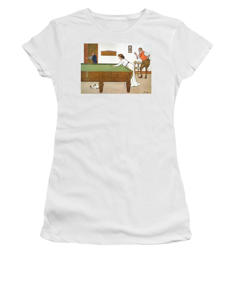 Billiards Women's T-Shirt featuring the drawing A Billiards Match by Lance Thackeray