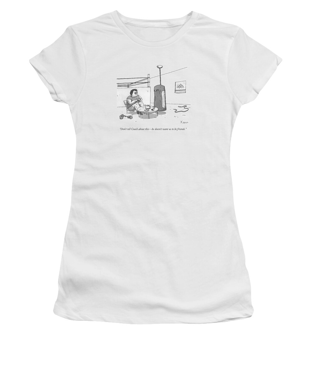 Boxing Women's T-Shirt featuring the drawing A Boxer Has A Tea Cup Party With A Punching Bag by Zachary Kanin