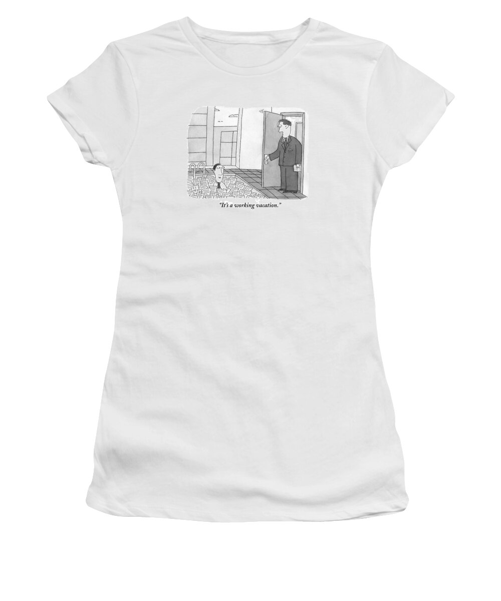 Swimming Women's T-Shirt featuring the drawing A Cheerful-looking Businessman Sticks His Head by Peter C. Vey