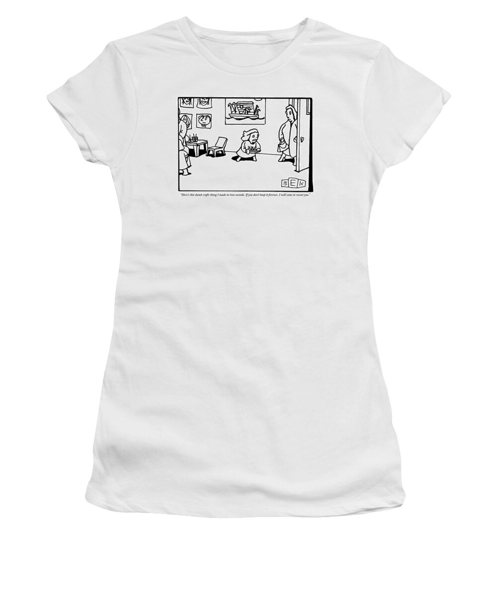 Parents Women's T-Shirt featuring the drawing A Child Hands A Piece Of Art She Made by Bruce Eric Kaplan