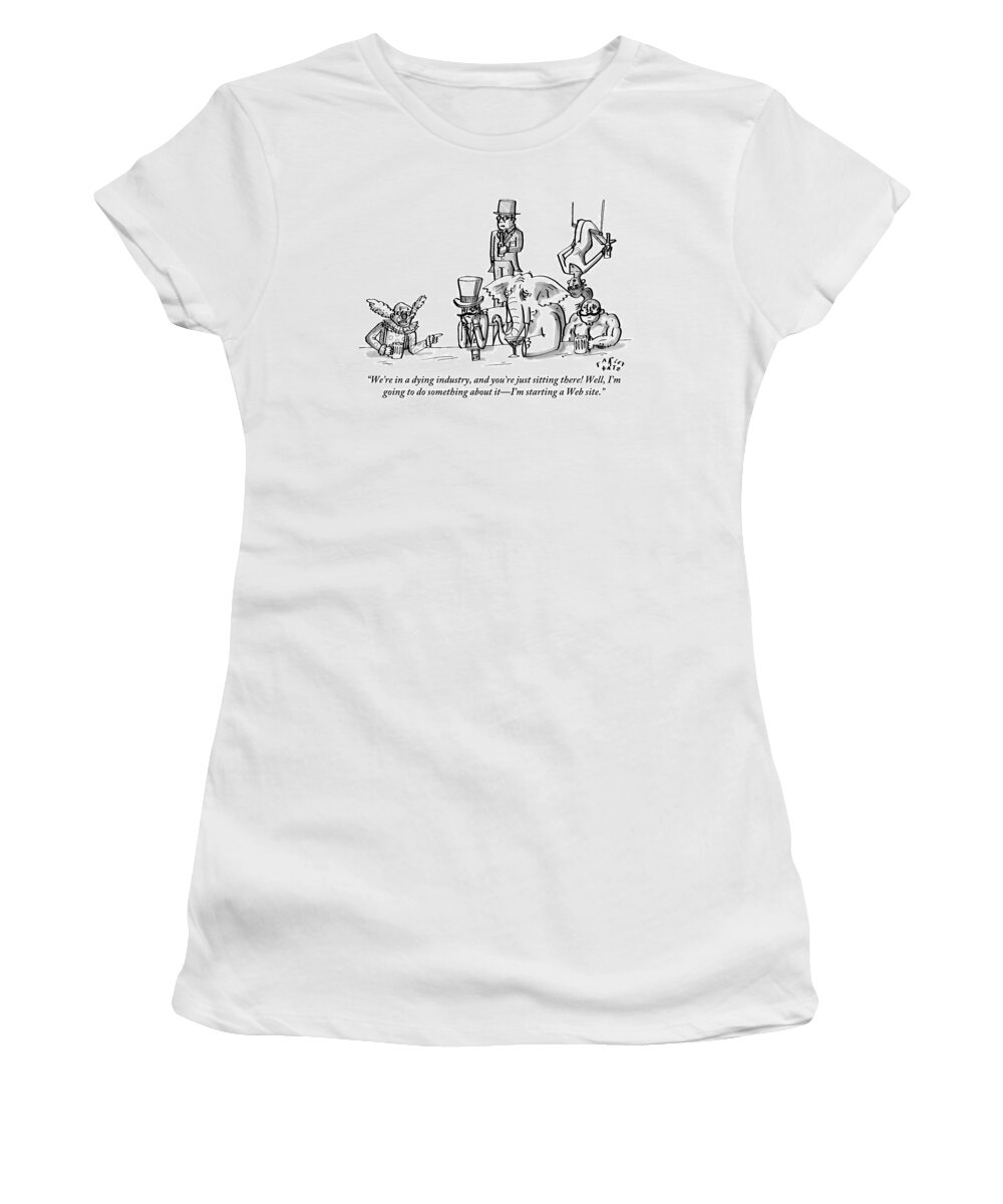 Clowns Women's T-Shirt featuring the drawing A Clown Gives Advice To A Disheartened Group by Farley Katz