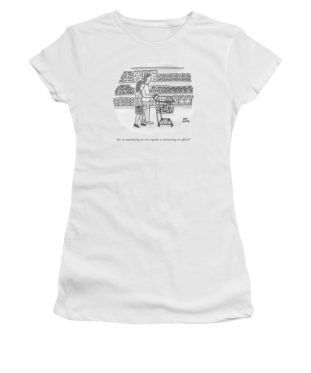 Groceries Women's T-Shirt featuring the drawing A Couple Buys Groceries Together by Amy Hwang