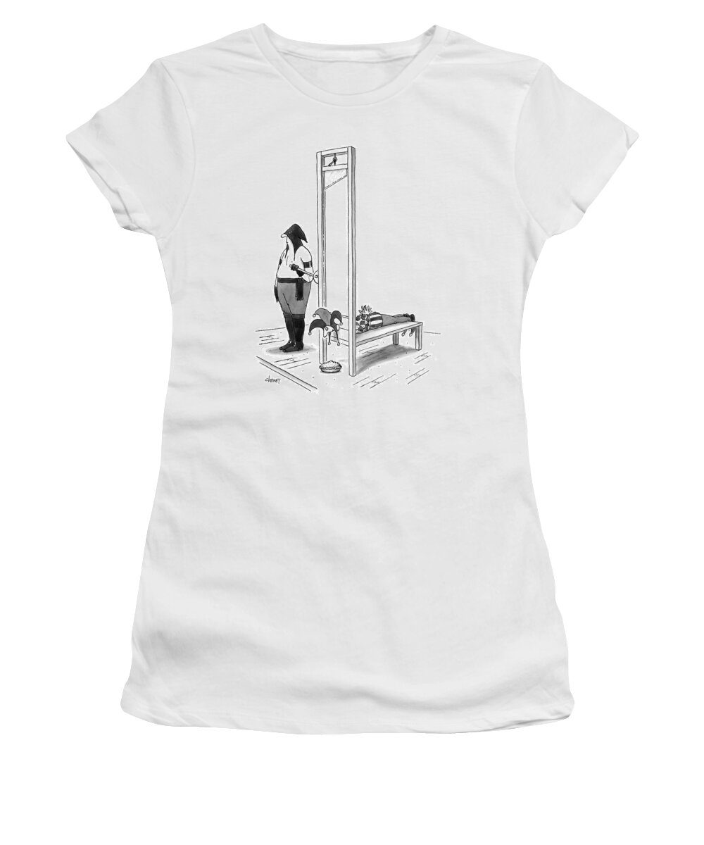 Executioners Women's T-Shirt featuring the drawing A Court Jester Is Awaiting The Guillotine by Tom Cheney