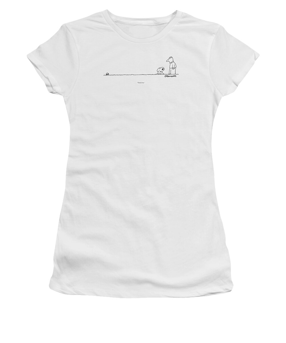 Dogs Women's T-Shirt featuring the drawing A Dog Speaks To A Man by Charles Barsotti