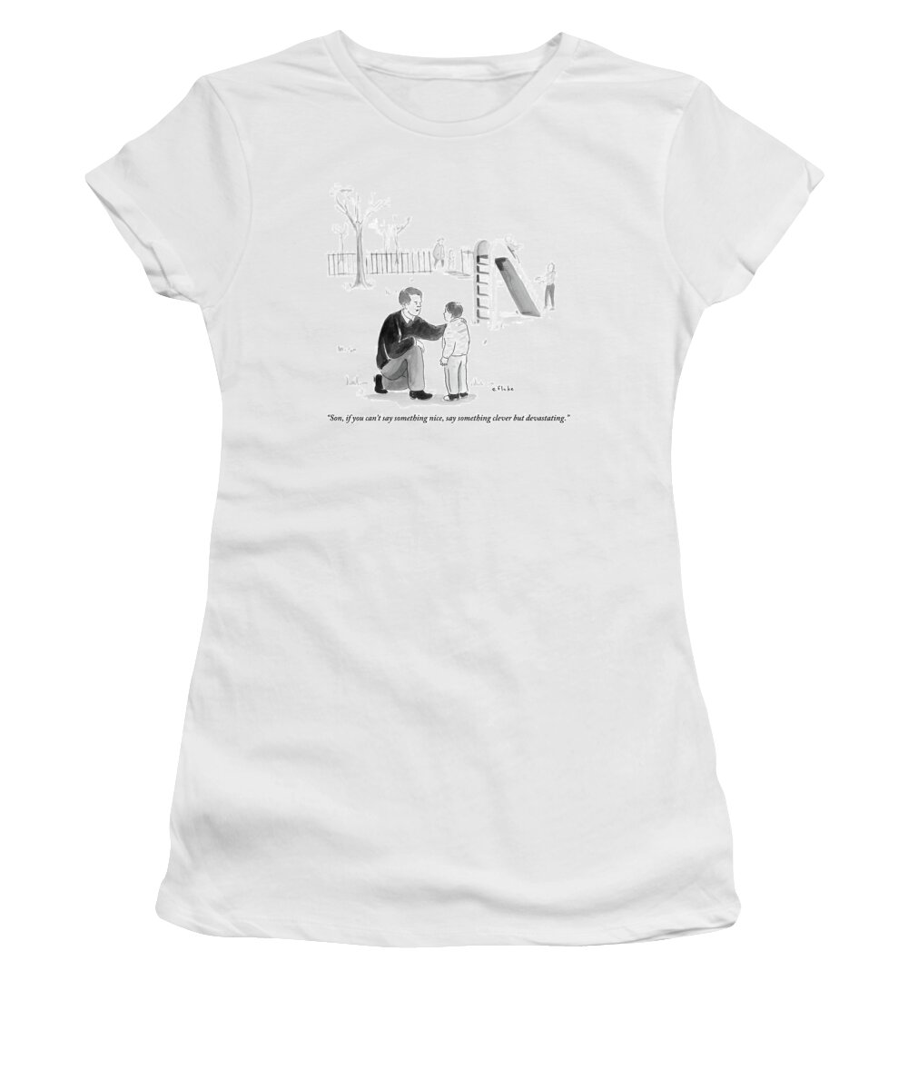 Advice Women's T-Shirt featuring the drawing A Father Encourages His Son At The Playground by Emily Flake