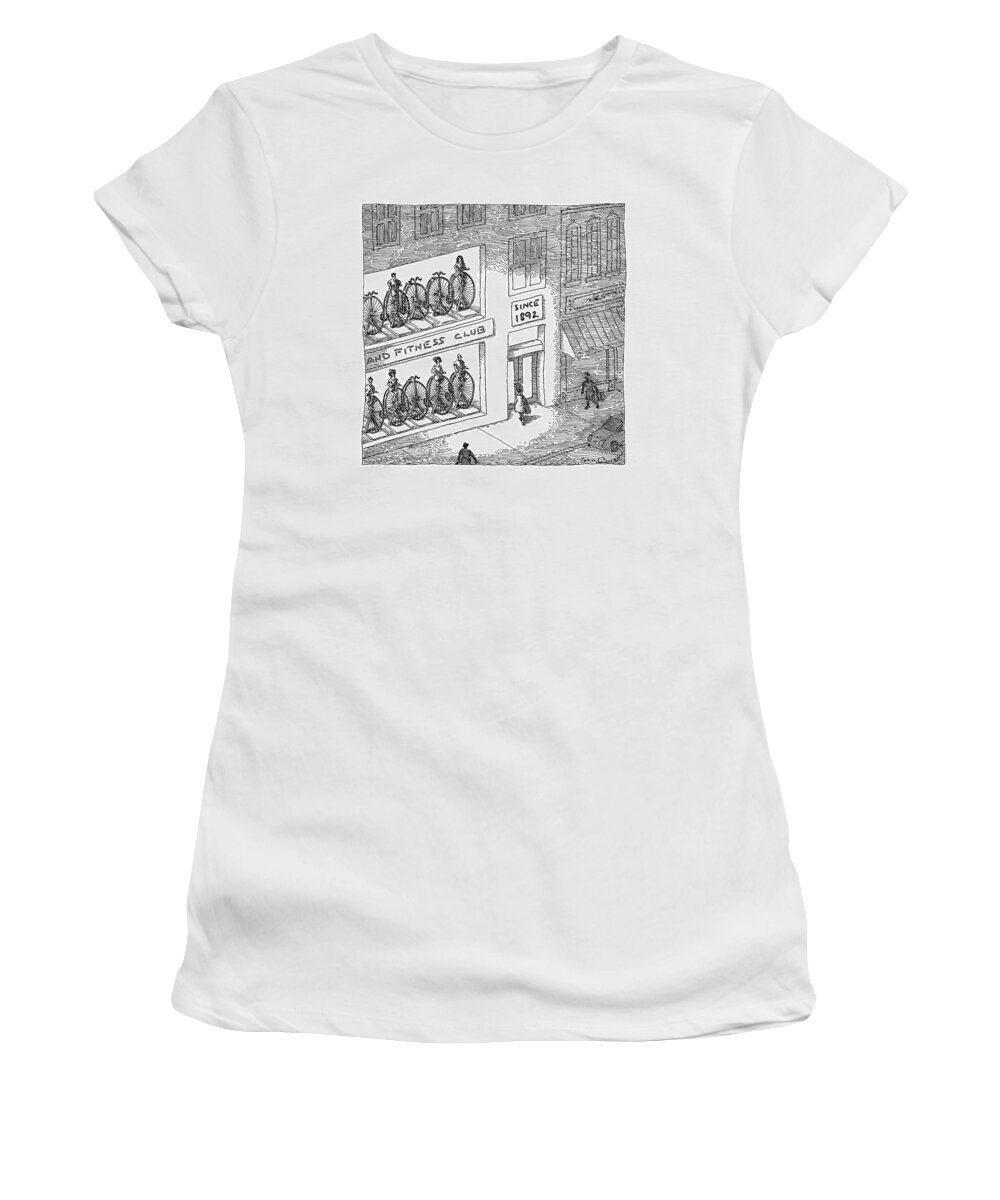 Captionless Bicycle Women's T-Shirt featuring the drawing A Fitness Club With Sign by John O'Brien