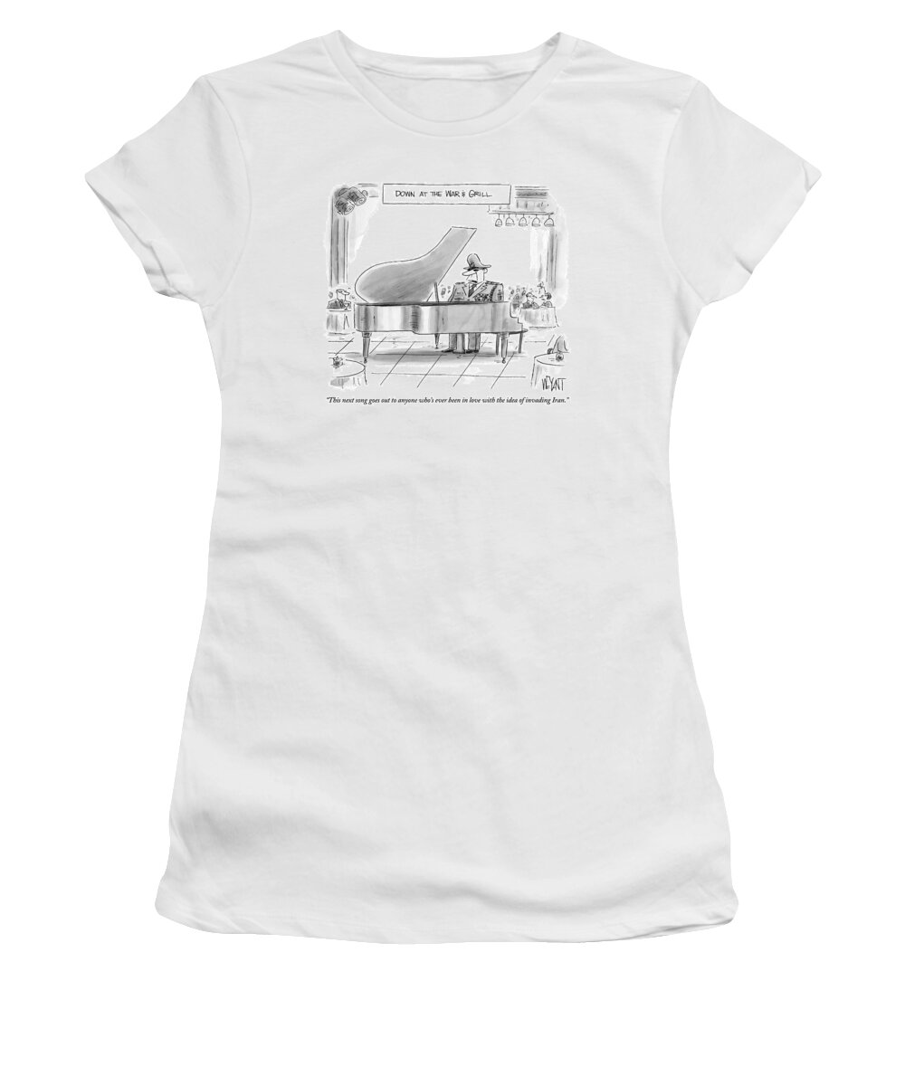Singers Women's T-Shirt featuring the drawing A General Plays Piano At A Bar by Christopher Weyant