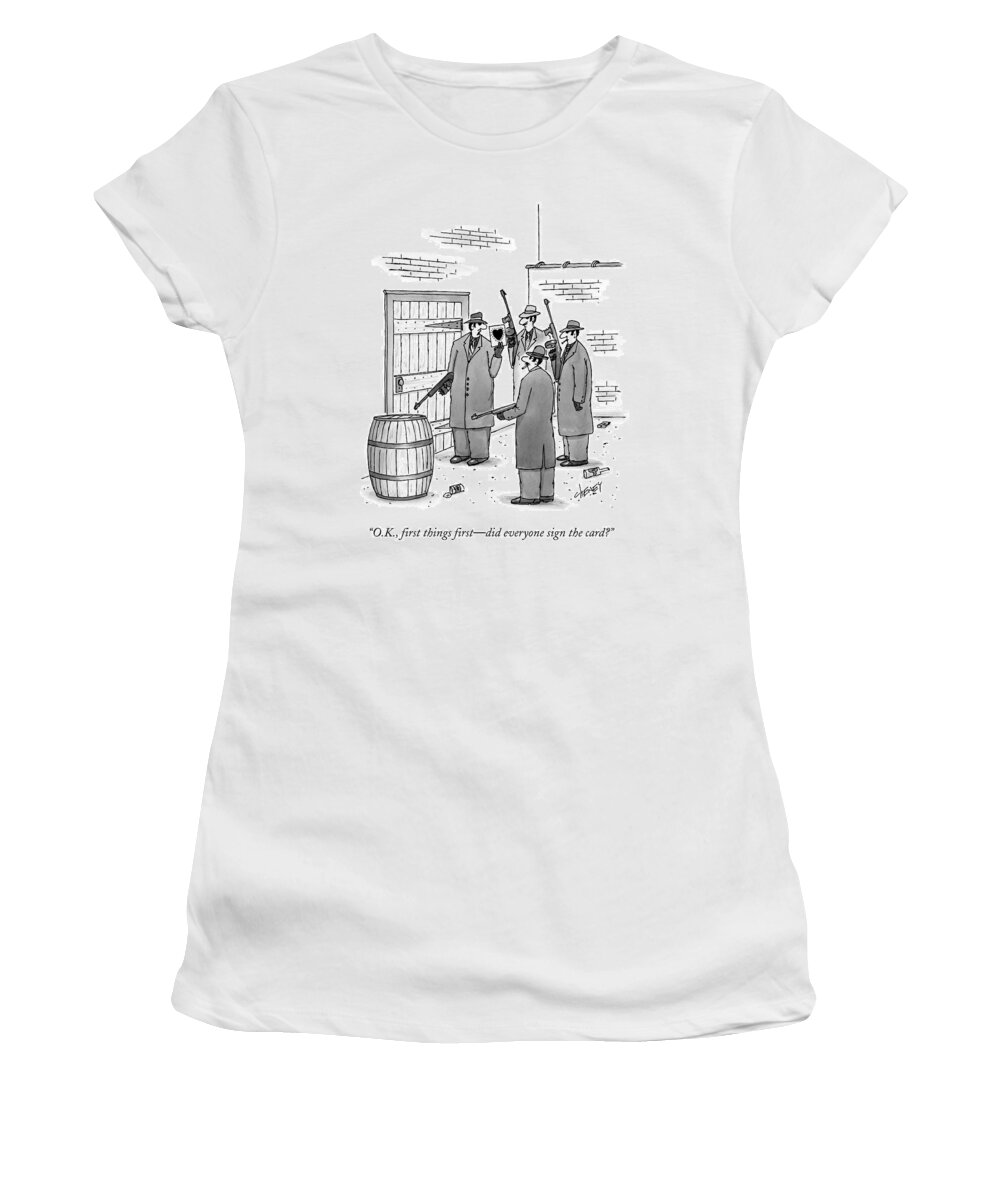 Holiday Women's T-Shirt featuring the drawing A Group Of Gangsters Stand With Machine Guns by Tom Cheney