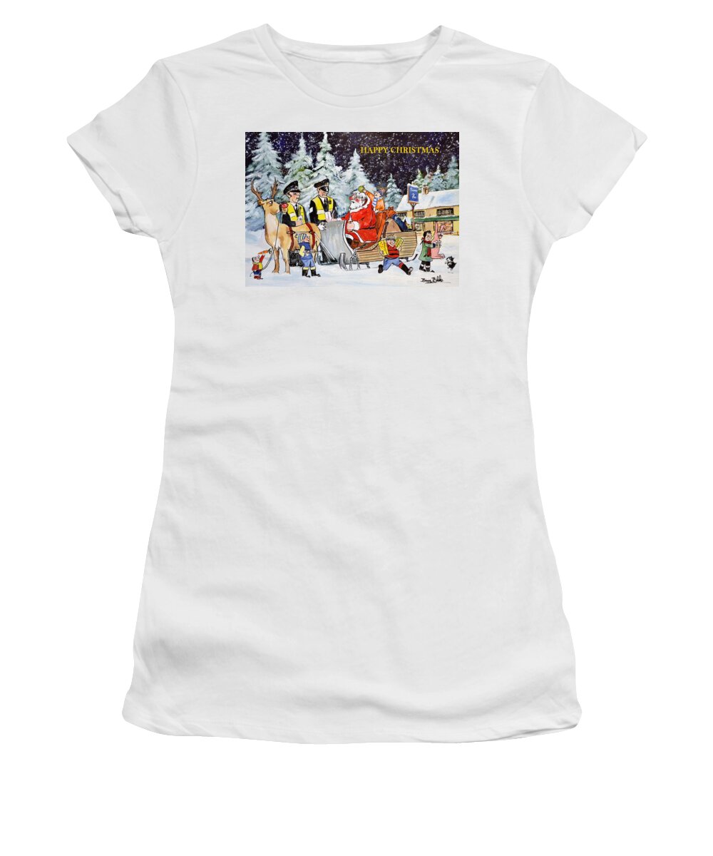 Christmas Card Women's T-Shirt featuring the painting A Happy Christmas by Barry BLAKE