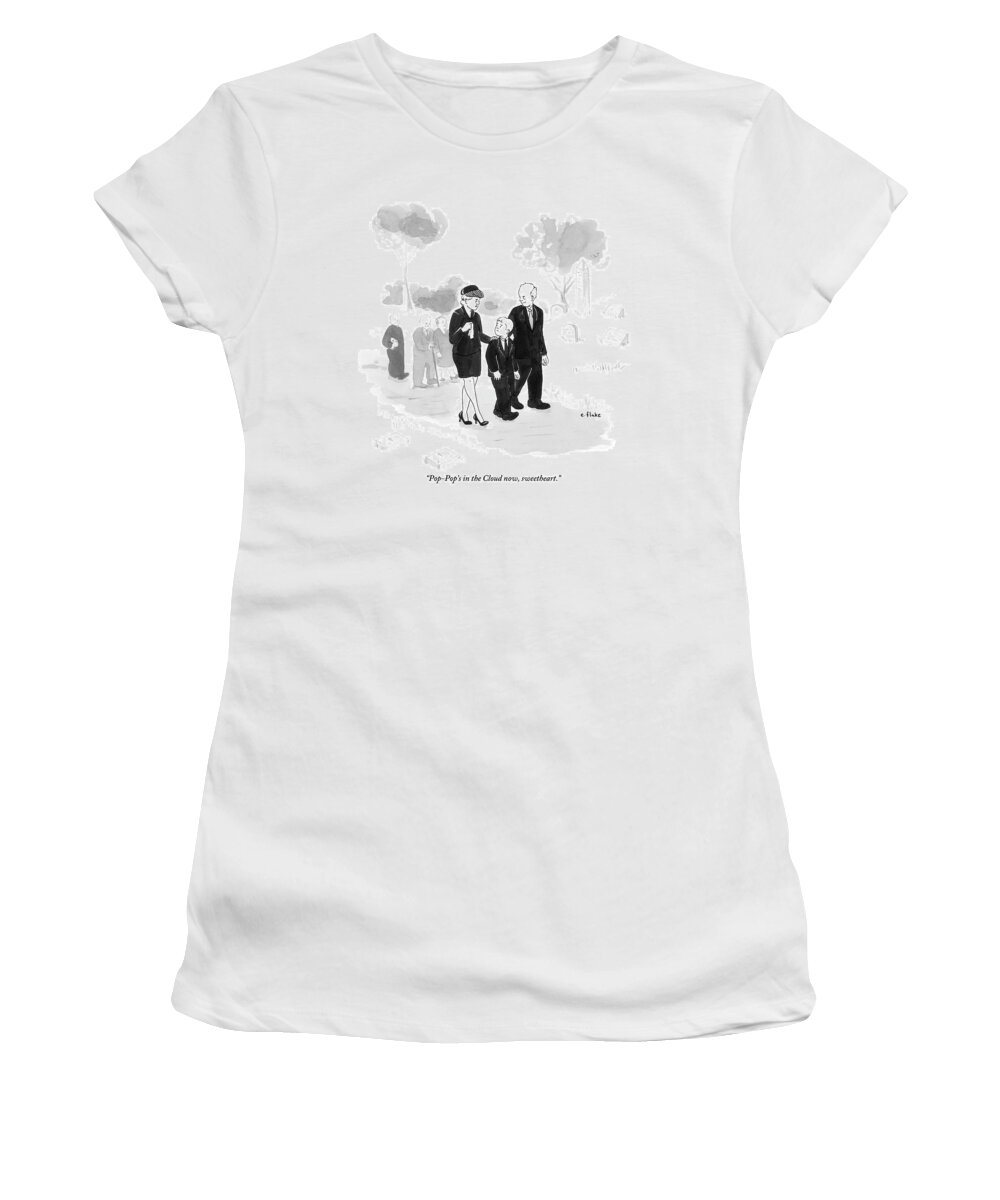 Funeral Women's T-Shirt featuring the drawing A Husband And Wife At A Funeral Comfort by Emily Flake