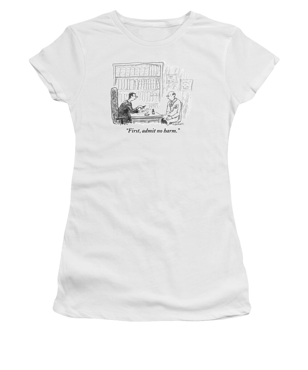 Hippocratic Oath Women's T-Shirt featuring the drawing A Lawyer Gives Counsel To A Doctor Sitting by Pat Byrnes