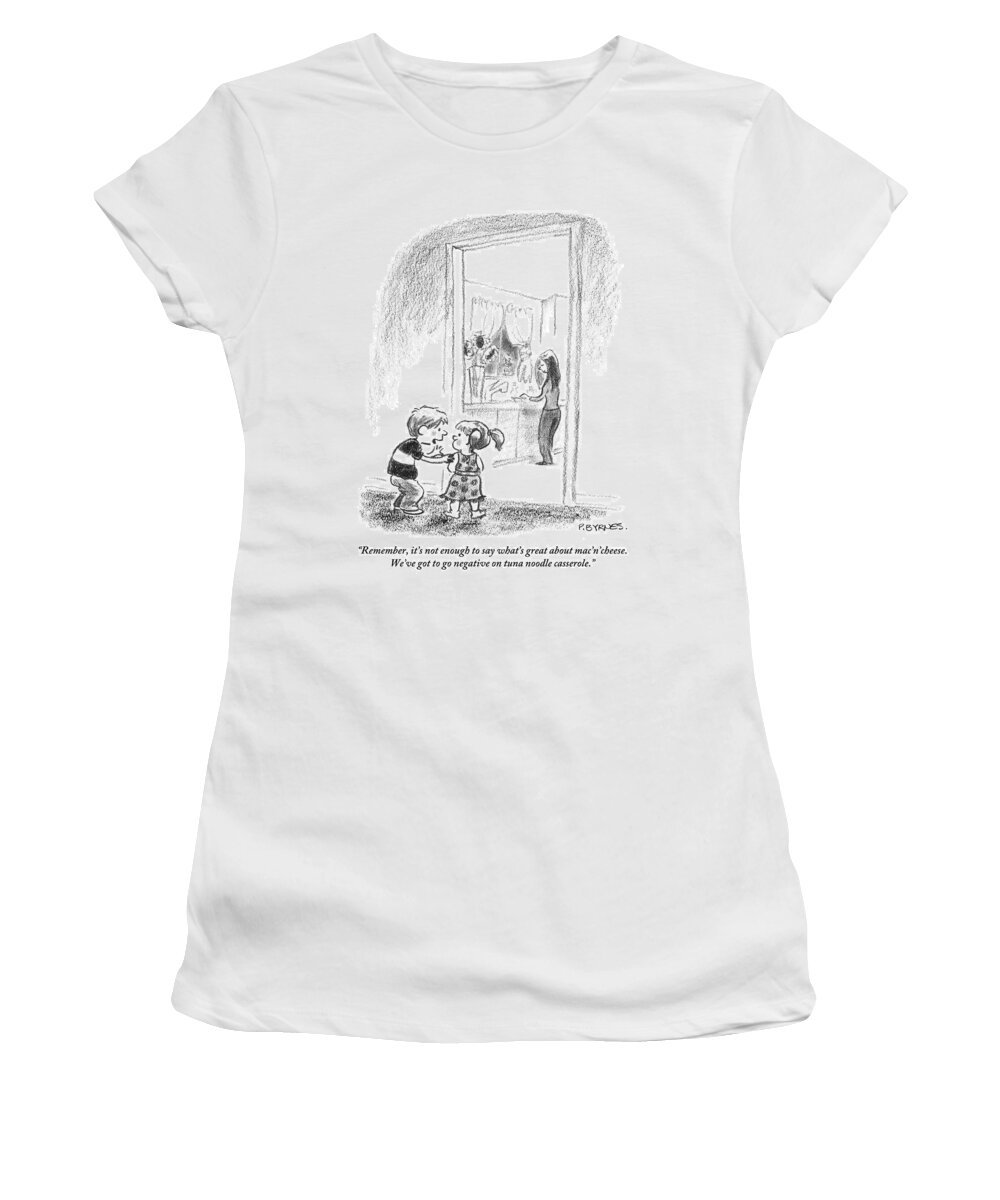 Children-eating Women's T-Shirt featuring the drawing A Little Boy Speaks To A Little Girl by Pat Byrnes