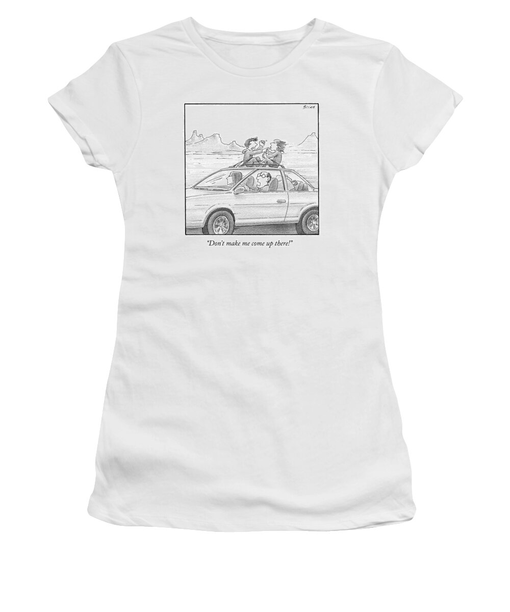 Children Fighting Women's T-Shirt featuring the drawing A Man Drives A Car by Harry Bliss