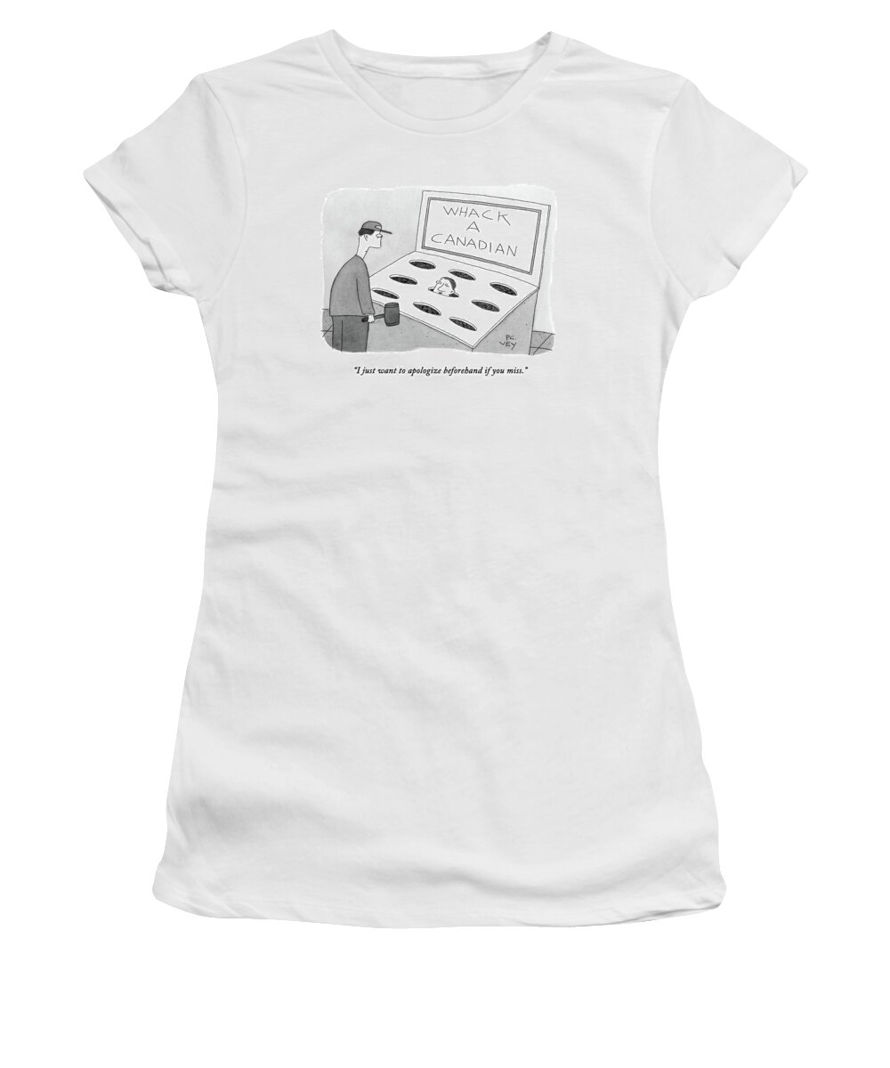 Whack A Mole Women's T-Shirt featuring the drawing A Man In A Whack A Canadian Machine by Peter C. Vey