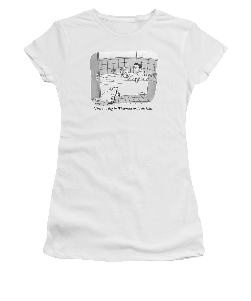 Bathtub Women's T-Shirt featuring the drawing A Man Is Taking A Bath While Reading A Dog by Peter C. Vey