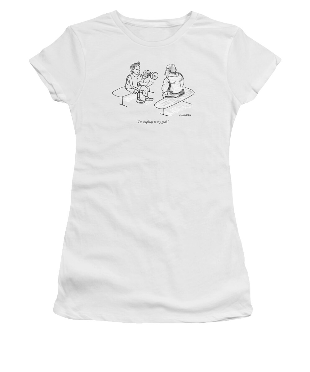 Weight-lifting Women's T-Shirt featuring the drawing A Man Lifting Weights by John McNamee
