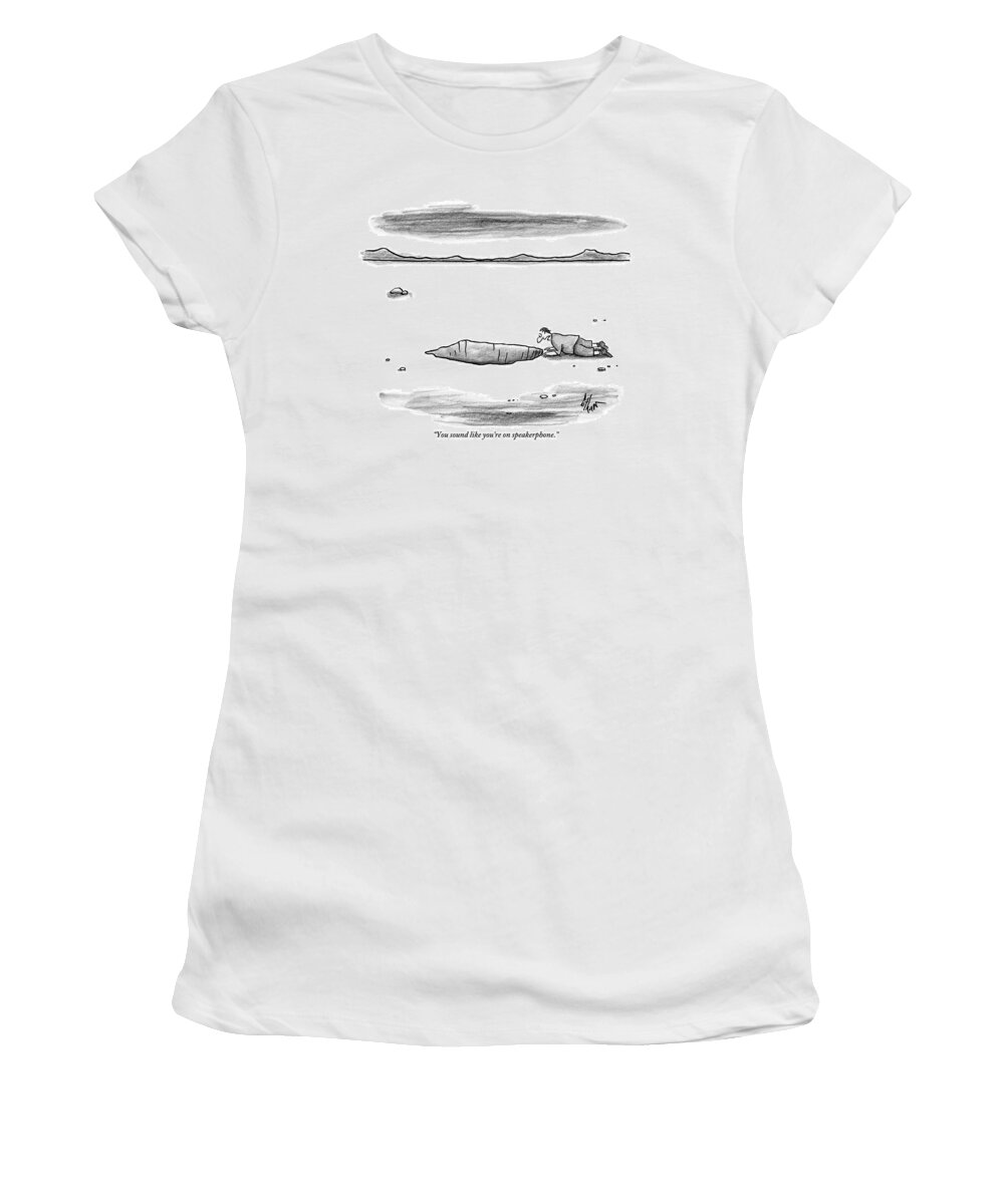 Telephones Women's T-Shirt featuring the drawing A Man Shouts Down Into A Large Hole In The Ground by Frank Cotham