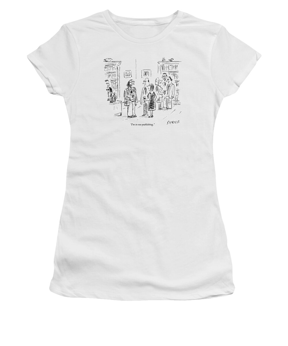 Author Women's T-Shirt featuring the drawing A Man Talks To A Couple At A Cocktail Party by David Sipress