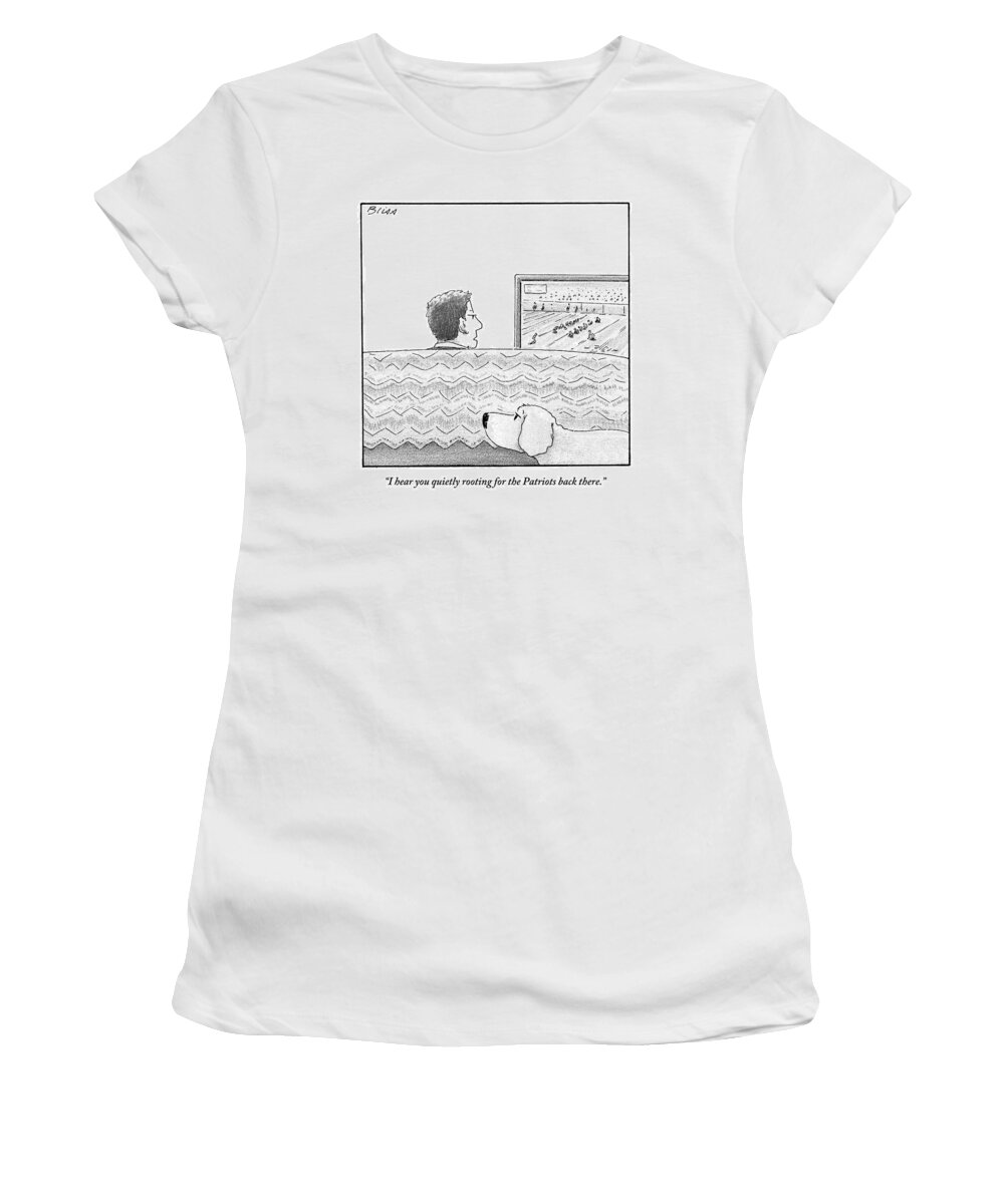 Football Women's T-Shirt featuring the drawing A Man Watches His Football Team Take by Harry Bliss