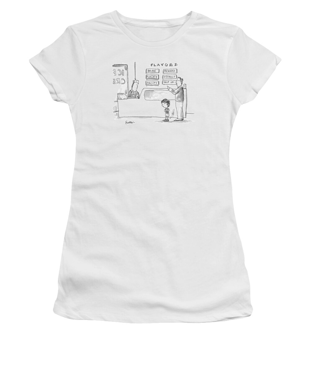 Captionless Ice Cream Women's T-Shirt featuring the drawing A Man With His Child In An Ice Cream Parlor by Ken Krimstein