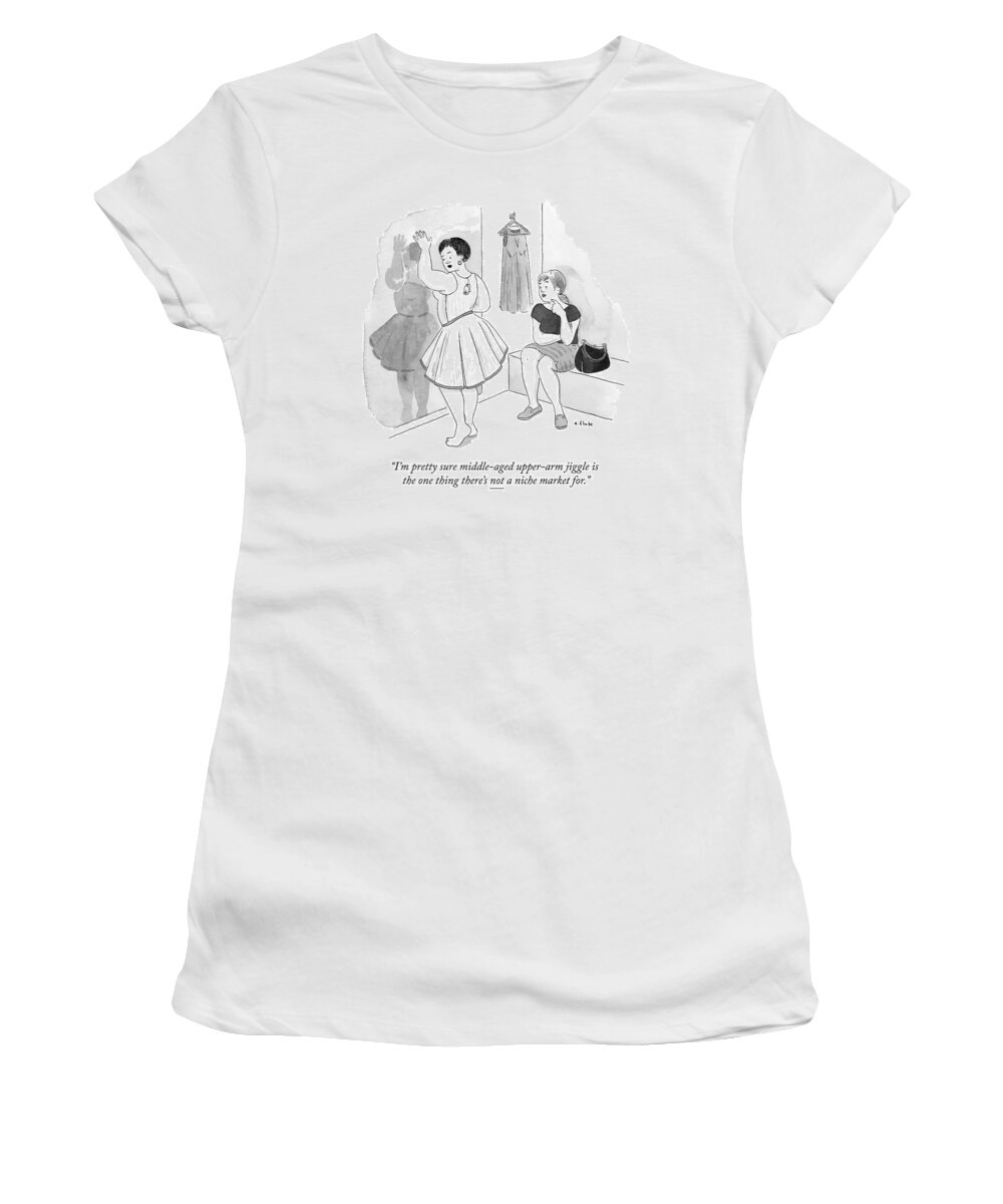 Porn Women's T-Shirt featuring the drawing A Middle-aged Woman Poses Her Arm Up Seductively by Emily Flake