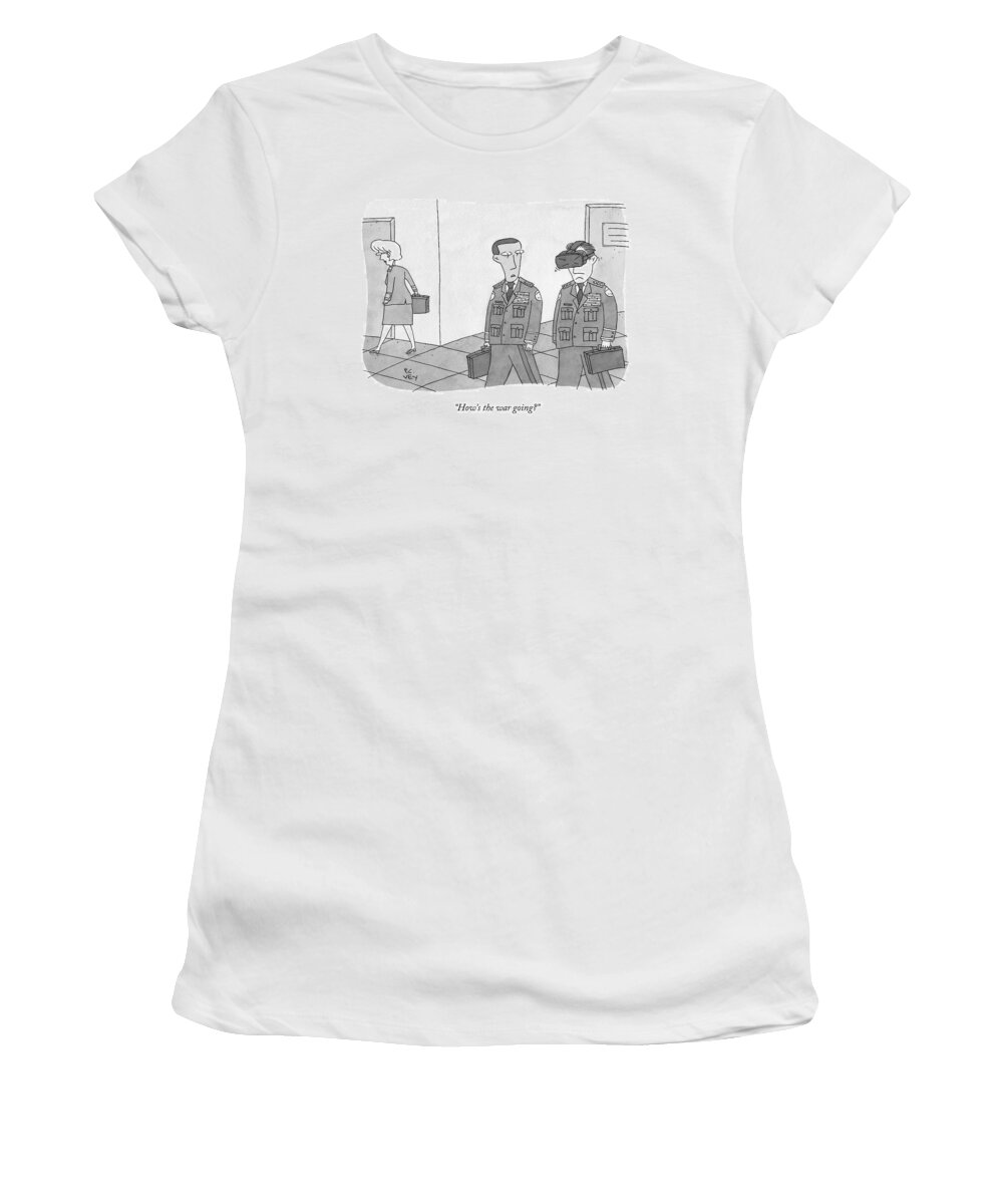 Virtual Reality Women's T-Shirt featuring the drawing A Military Defense Officer Asks A Second One by Peter C. Vey