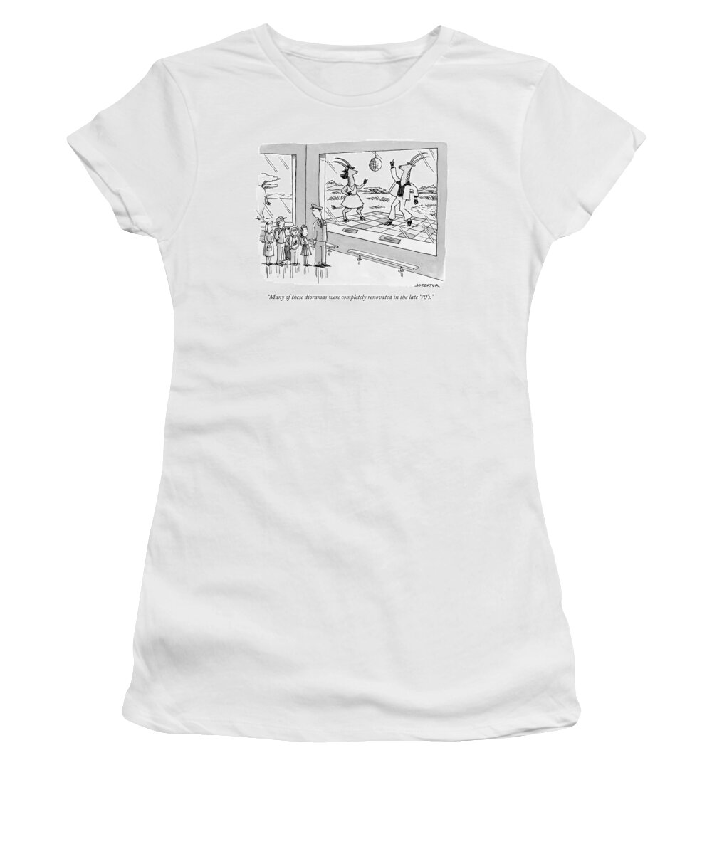 Many Of The Dioramas Were Completely Renovated In The '70's. Women's T-Shirt featuring the drawing A Museum Curator Leads A Tour Of Children by Joe Dator