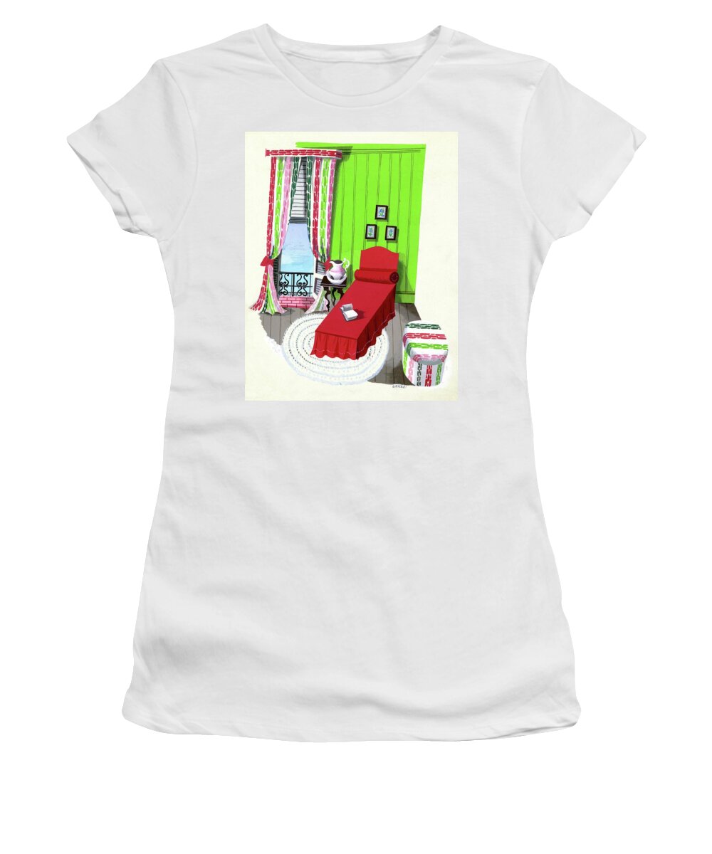 Illustration Women's T-Shirt featuring the digital art A Red Bed In A Bedroom by Edna Eicke