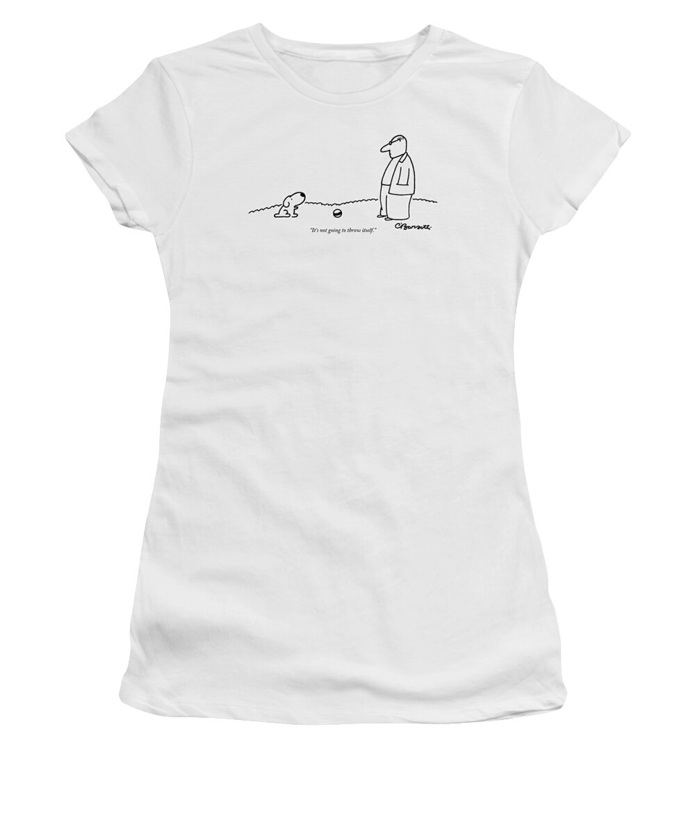 Balls Women's T-Shirt featuring the drawing A Small Dog Sits A Short Distance Away by Charles Barsotti