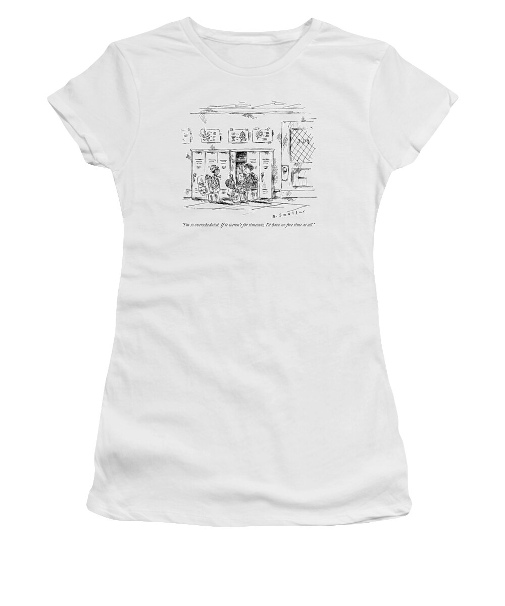 Student Women's T-Shirt featuring the drawing A Student Puts Things Away In His Locker by Barbara Smaller