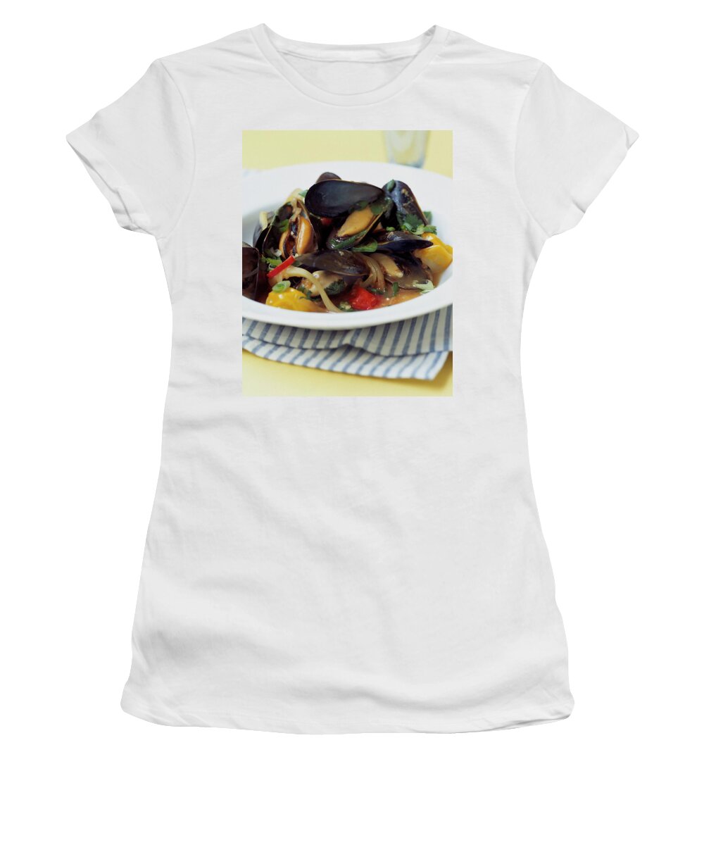Cooking Women's T-Shirt featuring the photograph A Thai Dish Of Mussels And Papaya by Romulo Yanes