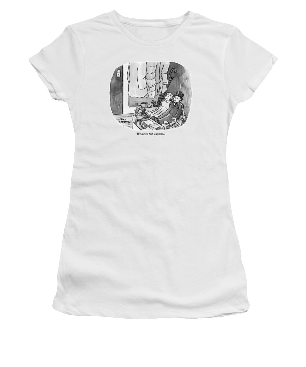 Talk Women's T-Shirt featuring the drawing A Ventriloquist Dummy Wife To Her Ventriloquist by Paul Karasik