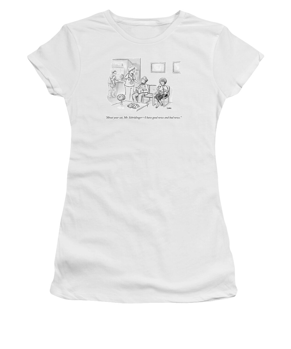 Science Women's T-Shirt featuring the drawing A Veterinarian Confronts A Man In The Waiting by Benjamin Schwartz