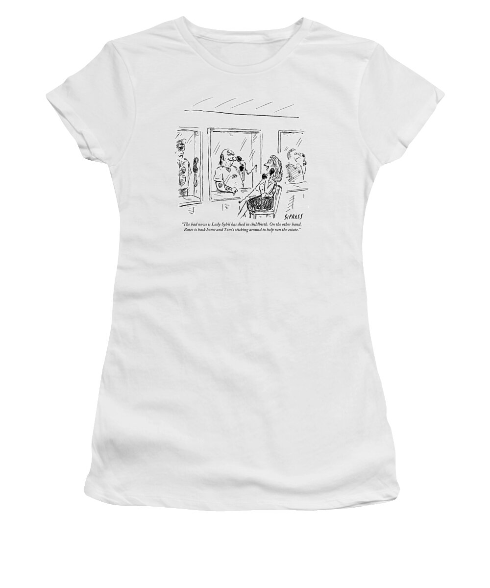 Jail Women's T-Shirt featuring the drawing A Wife Visits Her Husband In Prison by David Sipress