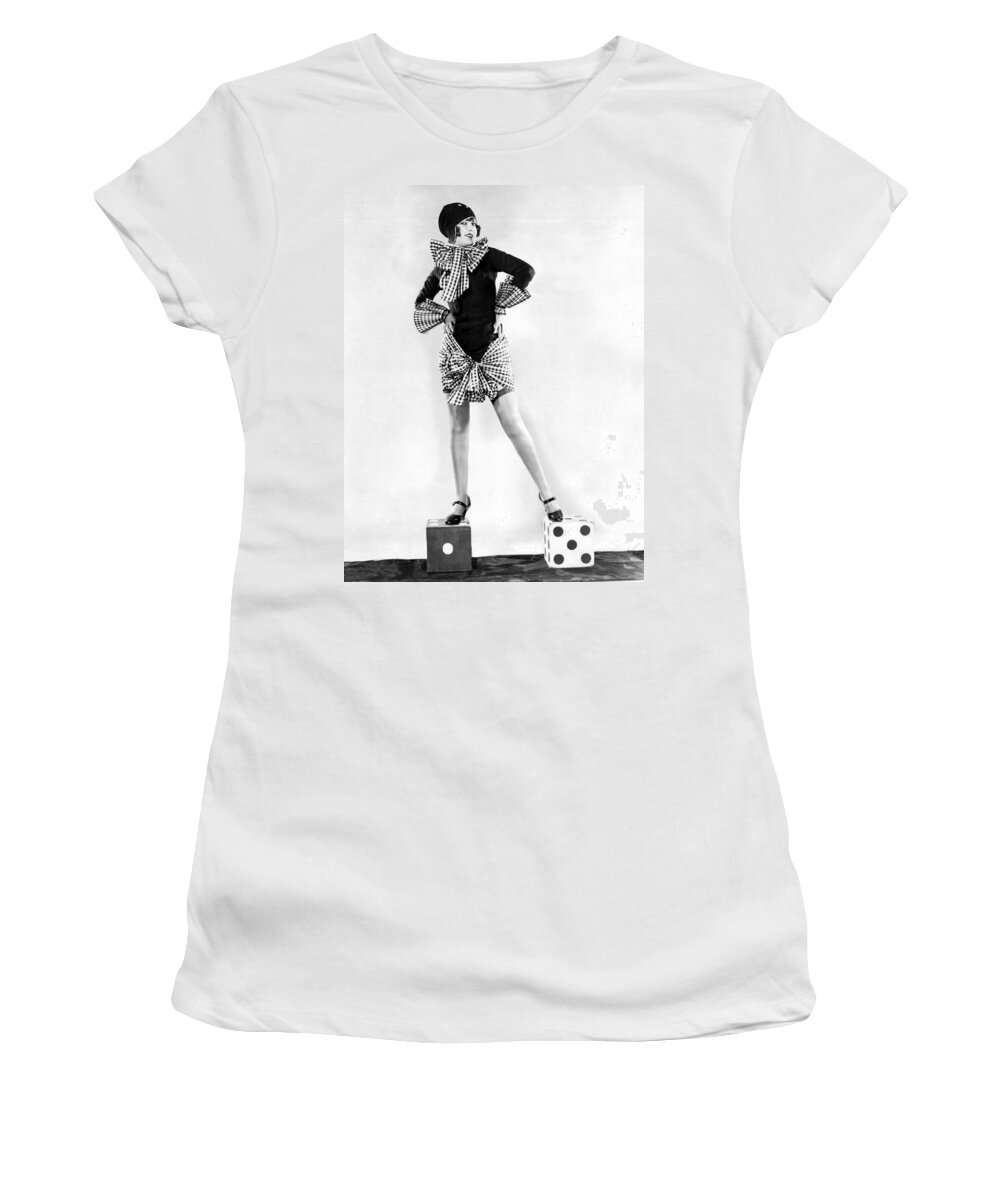 1926 Women's T-Shirt featuring the photograph A Woman Standing On Dice by Underwood Archives