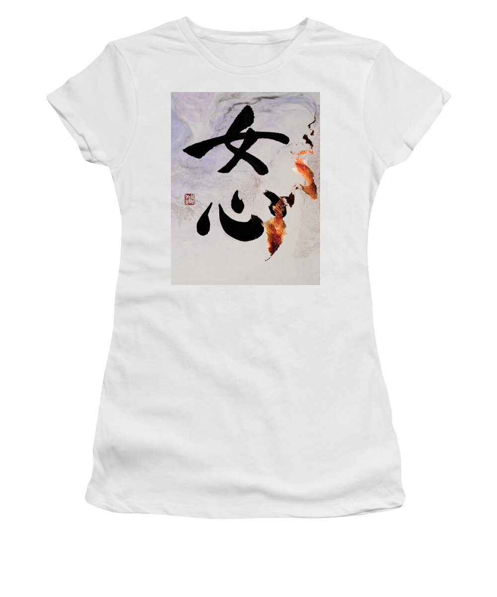 Zen Women's T-Shirt featuring the mixed media A Woman's Heart Flows As A Golden River by Peter V Quenter