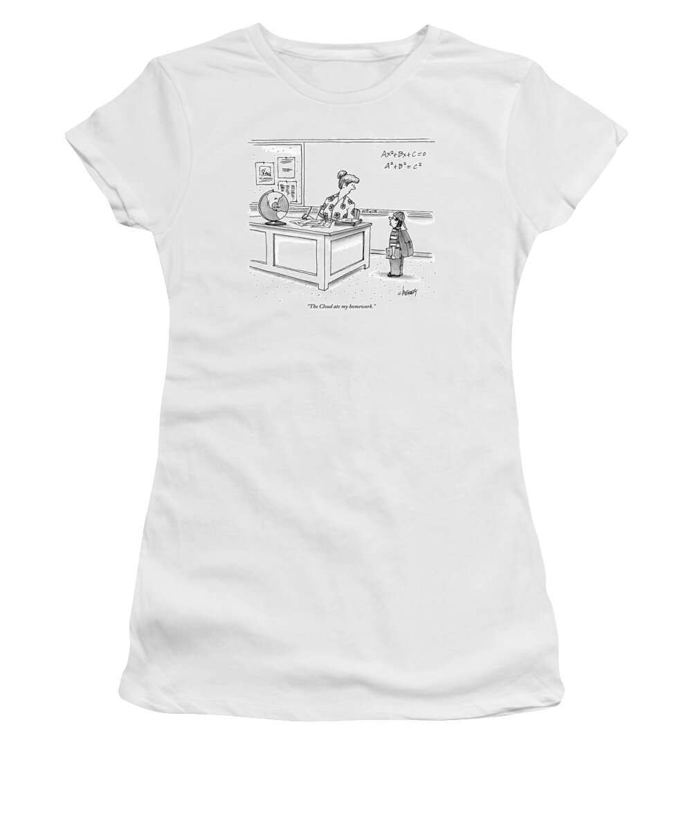 Cloud Women's T-Shirt featuring the drawing A Young Boy Speaks To His Teacher In A Classroom by Tom Cheney